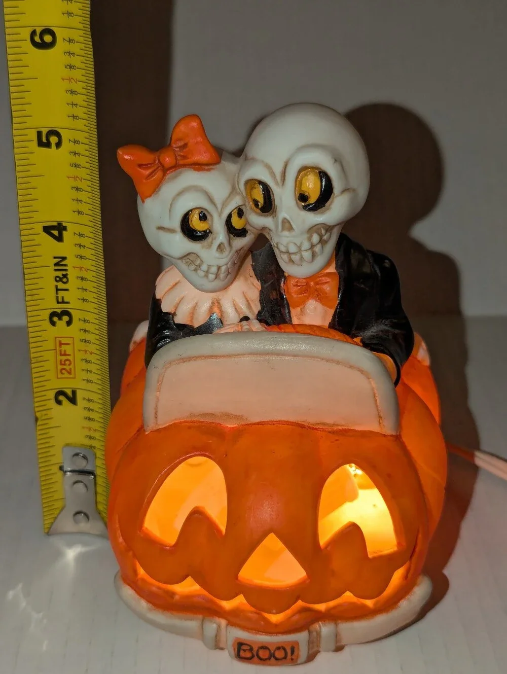 Halloween Skeleton Couple Pumpkin Car Light Up VTG 1990 Enesco Mark Cook
